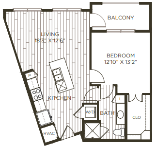 1 bedroom 1 bathroom floor plan D at Station at Old Town, Lewisville